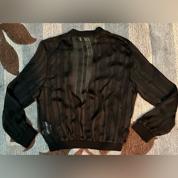 Zara Sheer Multi Stripe Organza Bomber Jacket Front Zip Ribbed Neck & Cuffs - Picture 7 of 11